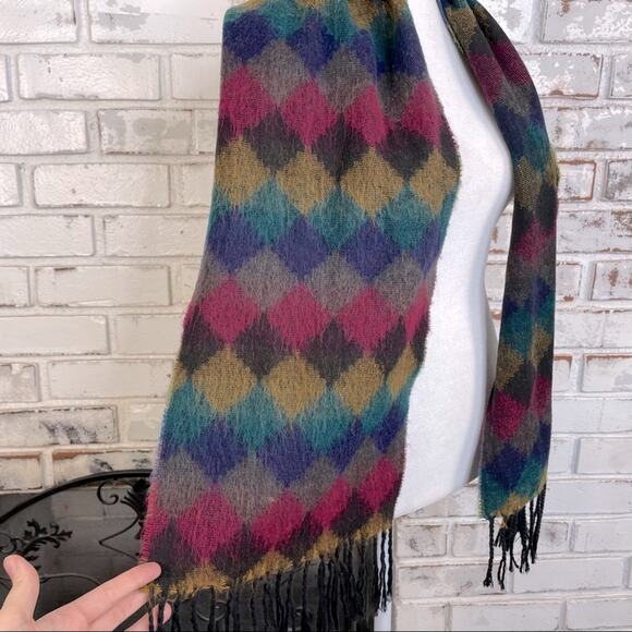 Vintage 80s New York Studio Jewel Pink Mustard Blue Teal Diamond Tone Scarf - Picture 3 of 4